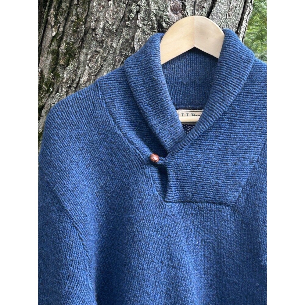 Vintage LL Bean Men's Wool Shawl Collar Sweater Blue Size Large? Button Preppy - Picture 3 of 6